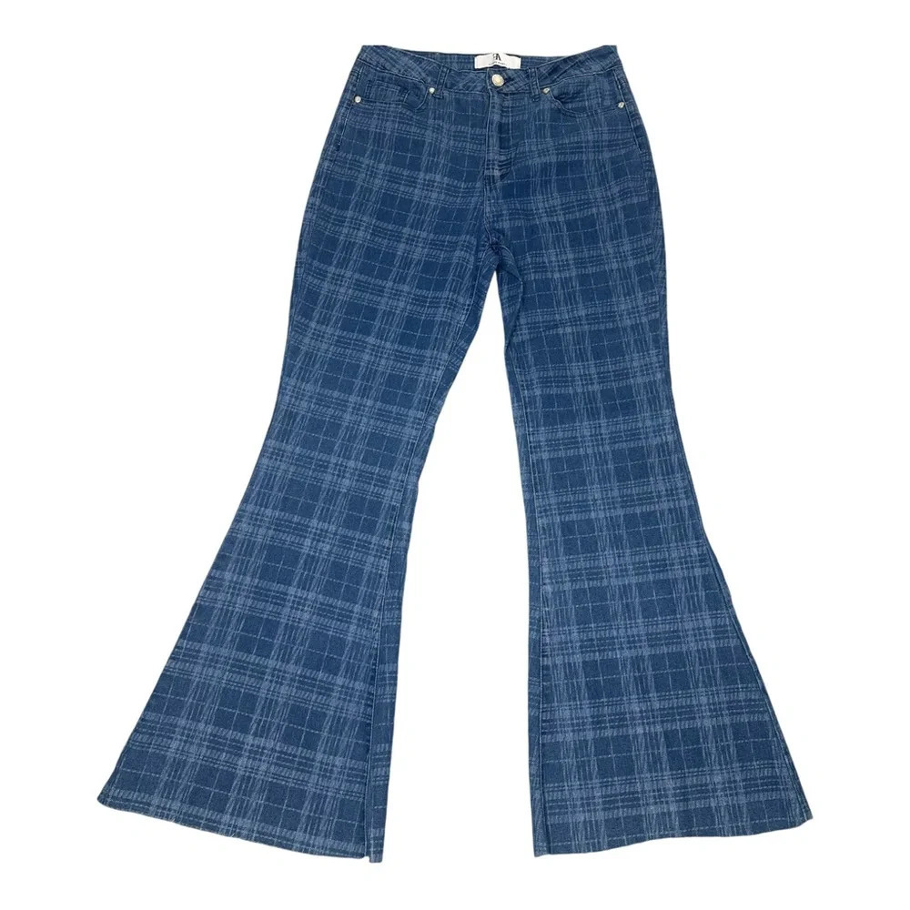 Flying Angel Gogo Plaid High Waist Flare Leg Jeans Sz: US 11/ EU 30